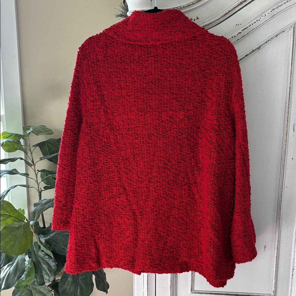 Ali Miles Red with Black Collared One Button Soft Shawl Cardigan Women’s Large - Picture 2 of 9